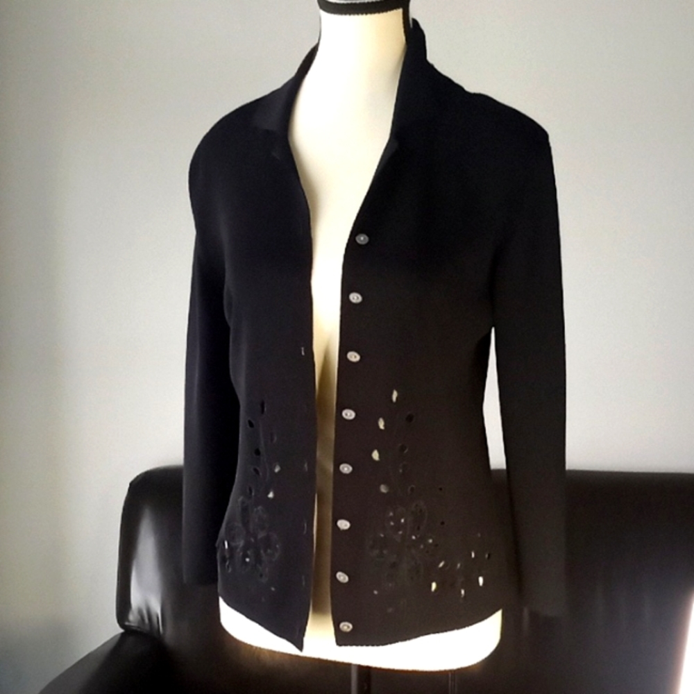 Cardigan Knit Cropped Sweater Black